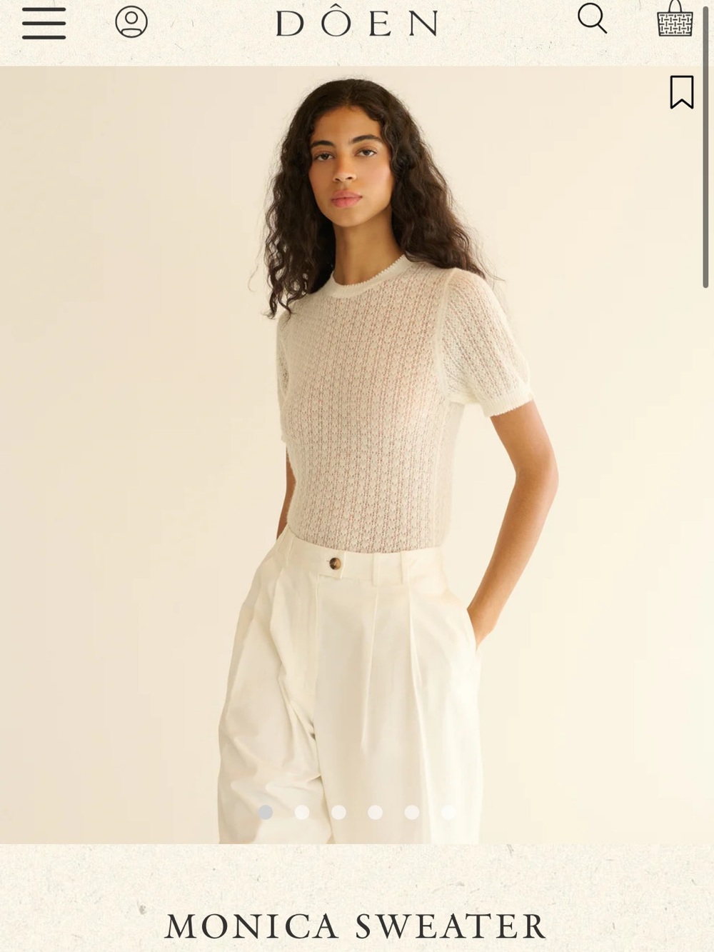 Doen Monica Short-Sleeve Sweater in Ivory XXS NWT